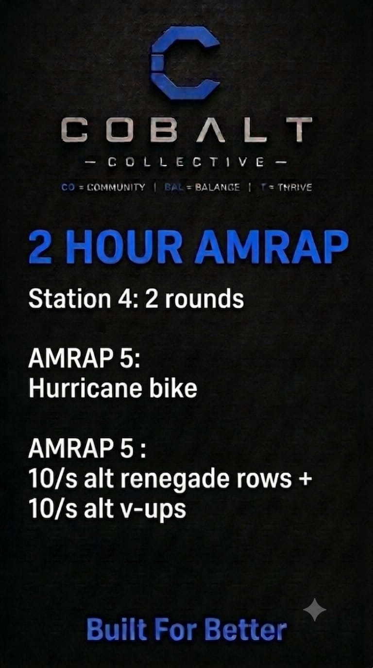Station 4: Hurricane bike, renegade rows, and v-ups